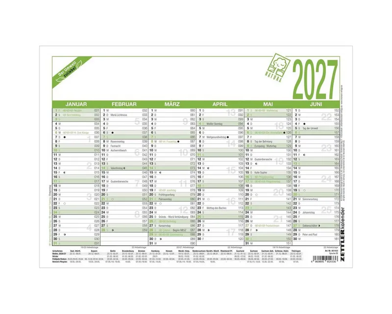 Zettler Zettler Wandtafelkalender aus Recyclingpapier, DIN A4, 2027 – Produktbild 4 von 5