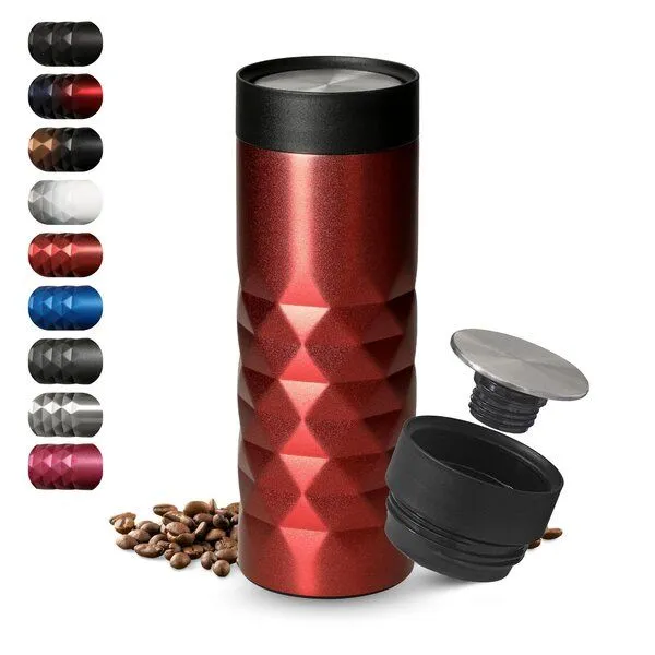 elasto elasto Thermobecher 440 ml aus Edelstahl - doppelwandiger Kaffeebecher to go - auslaufsicherer Isolierbecher, Rot, – Produktbild 1 von 4