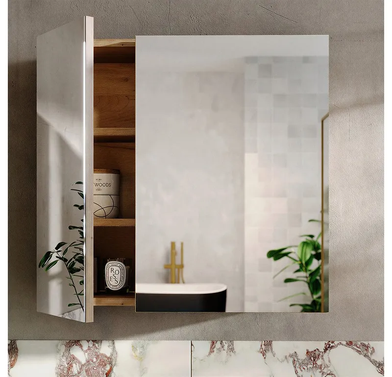 Lomadox Spiegelschrank NEWPORT-56-EVOKE mit 60 cm Breite in Eiche, 2-türig, Braun, – Produktbild 1 von 4