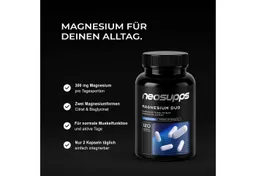 Neosupps Magnesium Duo 120 Kapseln, Bisglycinat Citrat Komplex, Vegan Kapsel, Unterstützt Muskelkontraktion, Nervensystem und Energiestoffwechsel – Produktbild 1 von 1
