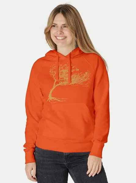 Peaces.bio - handbedruckte Biomode Peaces.bio - handbedruckte Biomode Bio-Damen-Kapuzensweater "Windytree", Orange, – Produktbild 1 von 3