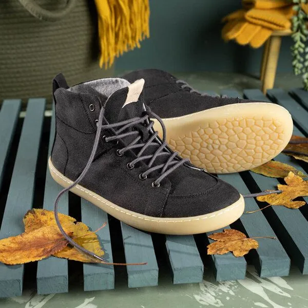 nahtur-design nahtur-design Knöchelhohe Barfuß-Sneaker | Bioleinen & Wolle | Barfußschuhe, Schwarz / bioleinen + schurwol, – Produktbild 1 von 4