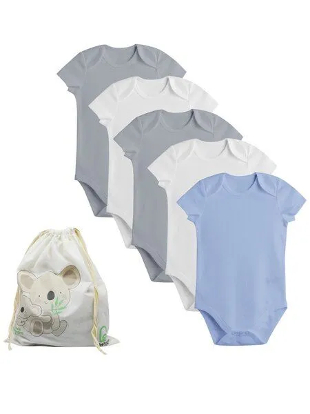 Biorganic Biorganic 5er-Pack Baby Body Unisex Kurzarm, GOTS-zertifiziert, Indigo (weiß-grau-blau), – Produktbild 2 von 3