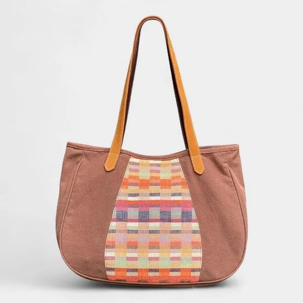 Dragolina Dragolina Schultertasche/ Shopper Bente mit Webstoff der Pwo Karen, Hellbraun, – Produktbild 1 von 3