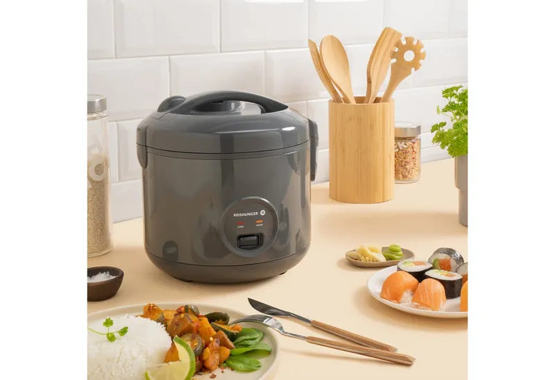 Reishunger Reishunger Reiskocher Basis – 1,2 L – mit Keramikbeschichtung – bis zu 6 Portionen, 500 W, Mit Dampfgarfunktion & Warmhaltefunktion, Schwarz, – Produktbild 3 von 5