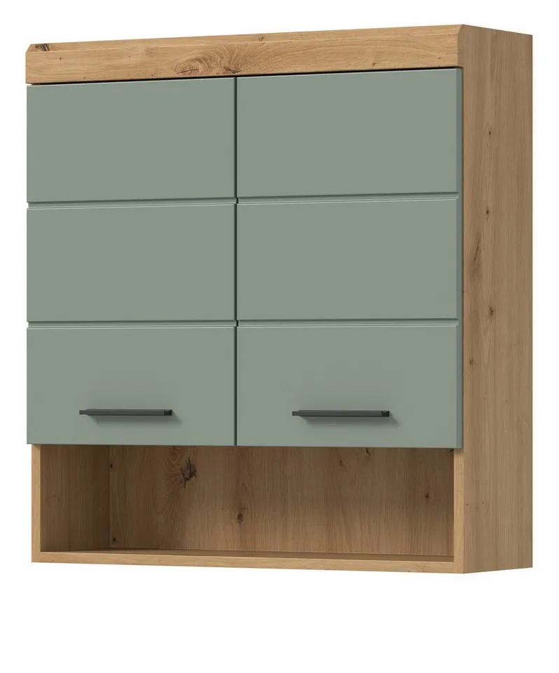 Inn.Furn Hängeschrank Shawn (Badschrank in Salbei und Artisan Eiche, 2-türig, 74 x 79 cm) mit viel Stauraum, Beige, – Produktbild 2 von 5