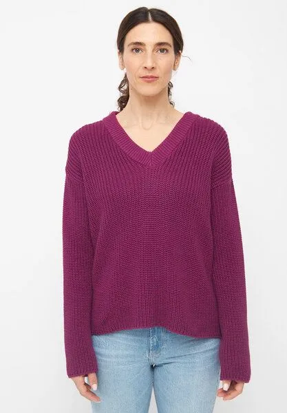 Givn Berlin Givn Berlin Damen Strickpullover mit V-Ausschnitt aus Bio-Baumwolle - ELSA, Dark pink, – Produktbild 1 von 4