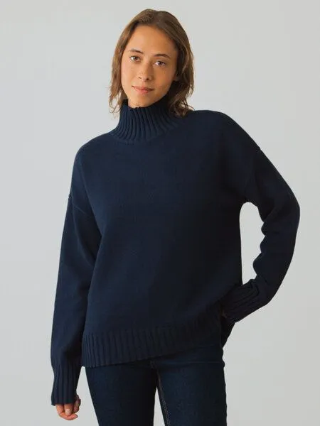 Honest Basics Honest Basics Damen Mock-Pullover aus Bio-Baumwolle, Midnight, – Produktbild 1 von 4