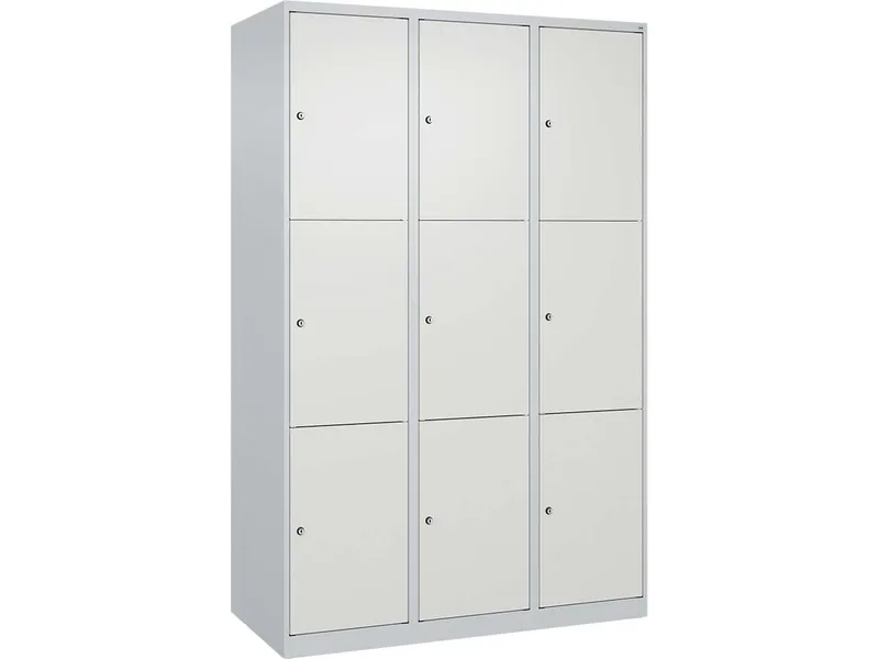 C+P C+P Schließfachschrank Classic PLUS, 9 Fächer, 1850x1200x500mm, Lichtgrau/Verkehrsweiß – Produktbild 1 von 1