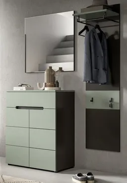 Inn.Furn Garderobenpaneel Cooper (Wandgarderobe in Basalt Grau mit Salbei Grün, 45 x 165 cm), mit Ablage, Kleiderstange und 4 Kleiderhaken – Produktbild 1 von 1