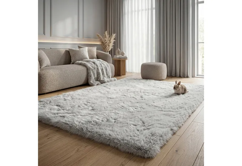 Consilio Concept Fellteppich Teppich Hasenfell Imitat HEAVEN Fell Hochflor rechteckig Höhe: 50 mm, Grau|silberfarben, – Produktbild 3 von 5