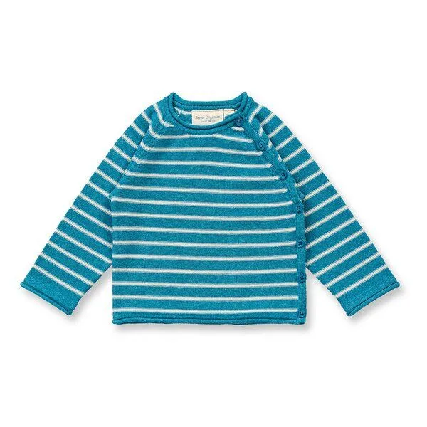 Sense Organics Sense Organics Baby Strick-Wickeljacke, Modell P. PICASSO, Helles türkis-creme geringelt, – Produktbild 1 von 3