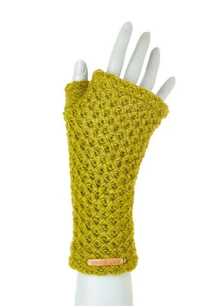 short'n'pietz short'n'pietz Schurwollhandstulpen mit Wabenstrickmuster, handgestrickt, Grün, – Produktbild 1 von 1