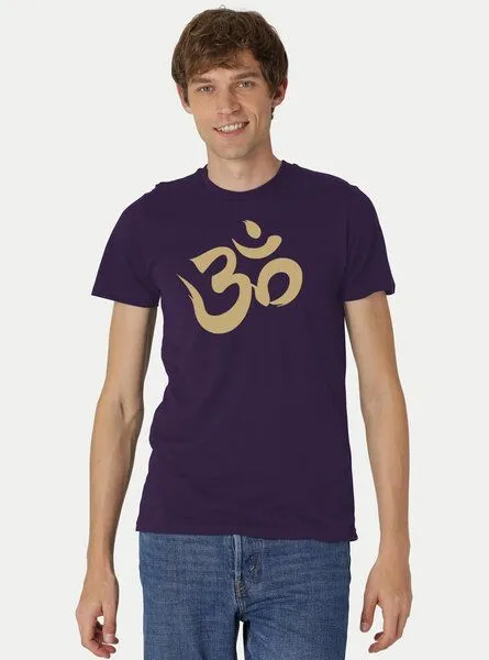 Peaces.bio - handbedruckte Biomode Peaces.bio - handbedruckte Biomode Fit T-Shirt "Om" Herren, Violett, – Produktbild 2 von 3