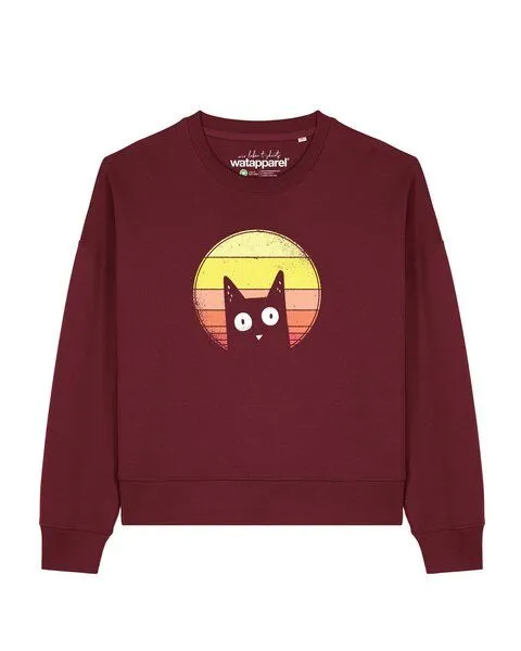 watapparel watapparel Sweatshirt Frauen Sunset Cat, Burgundy, – Produktbild 1 von 2