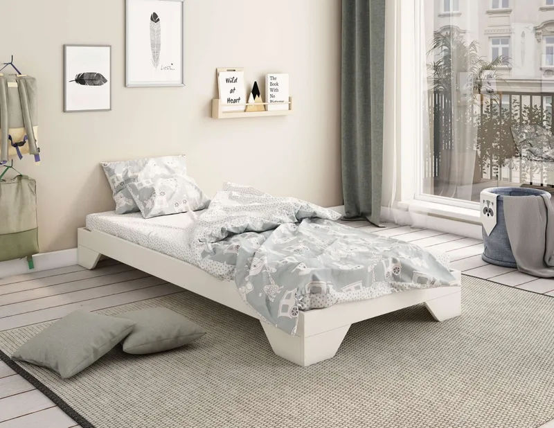 OTTO home Massivholzbett Melwine – Stapelbett aus massiver Kiefer, platzsparend & flexibel (2-tlg., in 2 Ausführungen- als Einzelbett oder Set aus 2 Betten), Mit Lattenrost, ideal als Gästebett, FSC® zertifiziert, Made in Europe, Weiß, – Produktbild 4 von 6