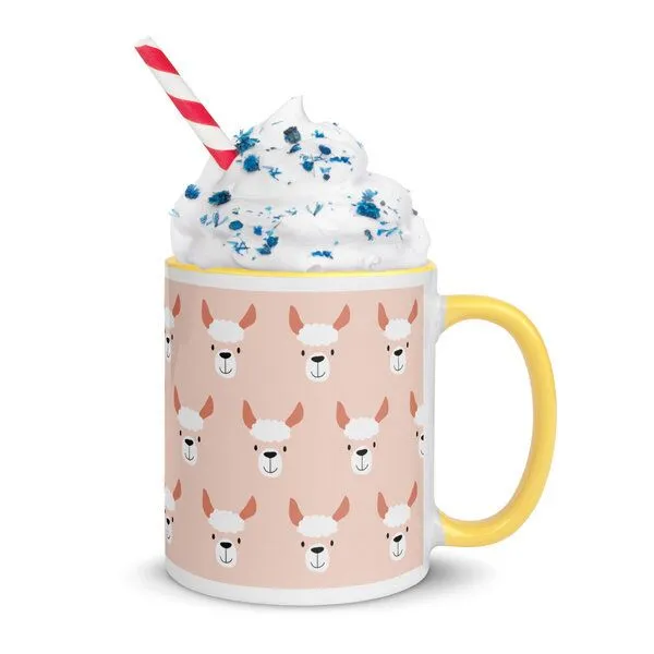 PepMelon PepMelon Lama Tasse mit Farbe innen, Be Llamazing, lustige Lama Weihnachtstasse, Gelb, – Produktbild 3 von 4