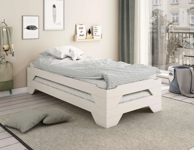 OTTO home Massivholzbett Melwine – Stapelbett aus massiver Kiefer, platzsparend & flexibel (2-tlg., in 2 Ausführungen- als Einzelbett oder Set aus 2 Betten), Mit Lattenrost, ideal als Gästebett, FSC® zertifiziert, Made in Europe, Weiß, – Produktbild 1 von 6