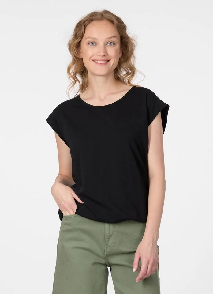 ragwear ragwear Kurzarmshirt TULSA Fließendes Material mit Gummizug in unifarbener Optik, Schwarz, – Produktbild 1 von 2