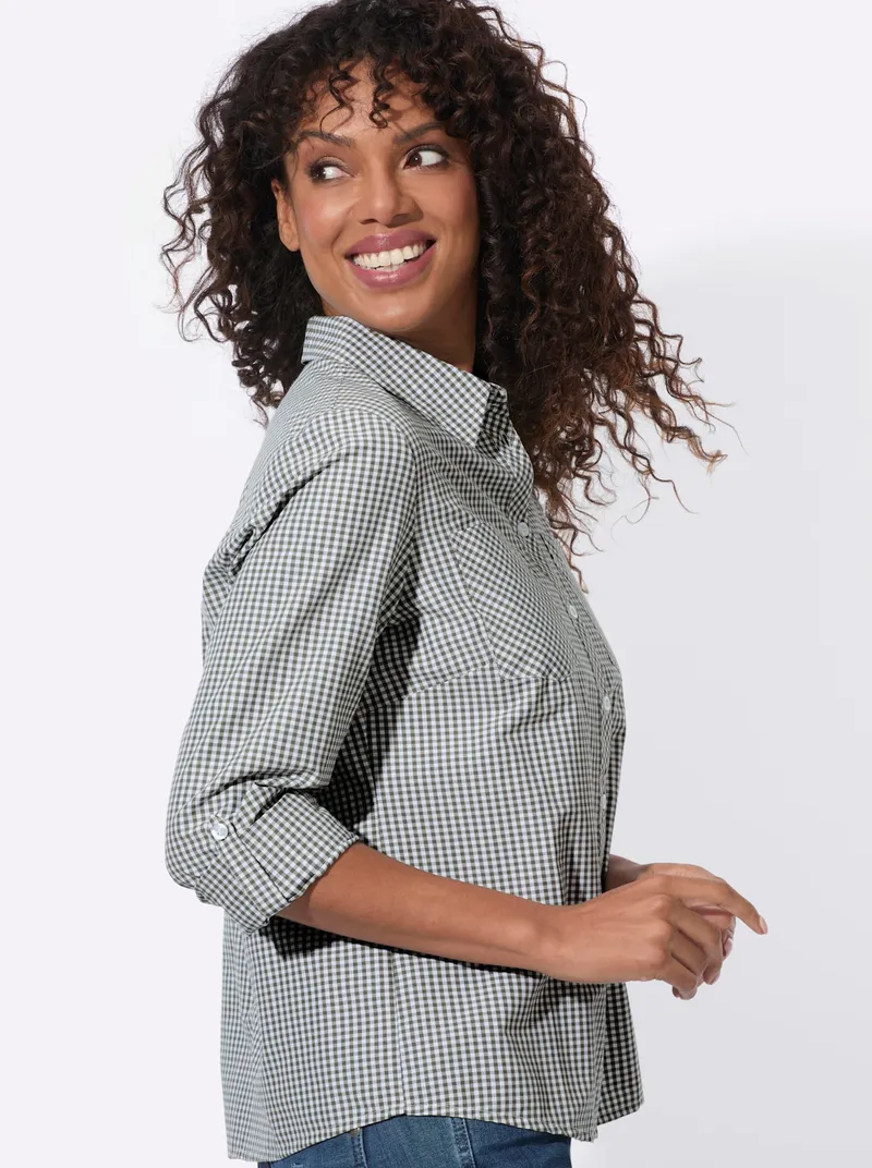 Witt Karobluse khaki-weiß-kariert, Khaki-weiß-kariert, – Produktbild 2 von 2