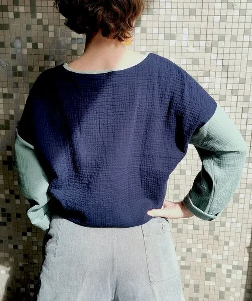 Fräulein Prusselise Fräulein Prusselise Musseline colourblock Top, Shirt, Bluse, bunt, -bio,, Navy-mint, – Produktbild 3 von 4
