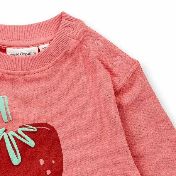 Sense Organics Sense Organics Baby Sweatshirt, Modell SIAM, Erdbeer-druck auf pfirsichrosa, – Produktbild 3 von 4