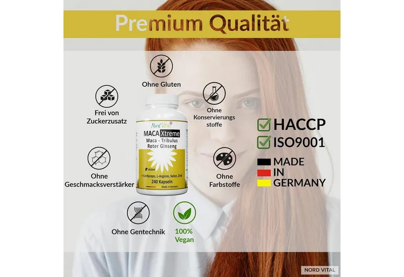 Nord Vital Maca Extreme: Cordyceps, Tribulus & Arginin. 240 Kapseln, 169 g – Produktbild 3 von 5