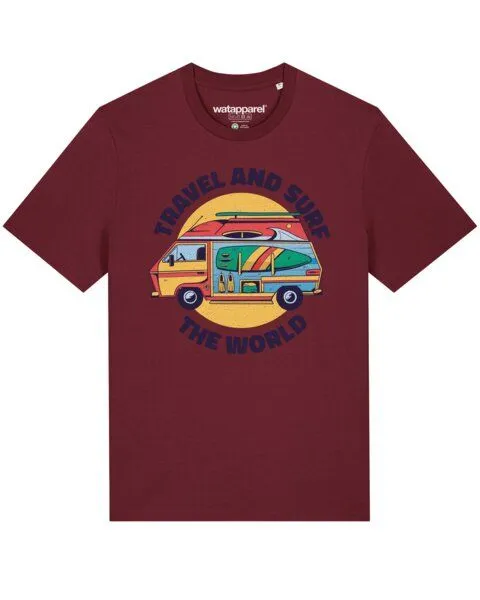 watapparel watapparel T-Shirt Unisex Travel and surf, Burgundy, – Produktbild 1 von 4