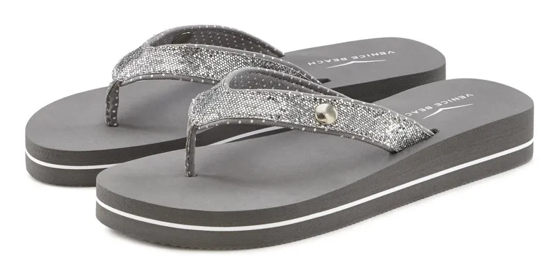 VENICE BEACH VENICE BEACH Sandale, Badeschuh, Badelatsche, Flip Flop, Badeschlappe, Pantolette Badezehentrenner Zehentrenner mit wasserabweisender und leichter Sohle VEGAN, Grau, – Produktbild 2 von 5