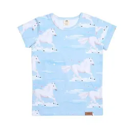 Walkiddy Kinder T-Shirt GOTS zertifiziert – 95% Bio-Baumwolle, Hellblau mit Pferdemotiv, Kurzarm, weich & bequem | Walkiddy – Produktbild 1 von 1