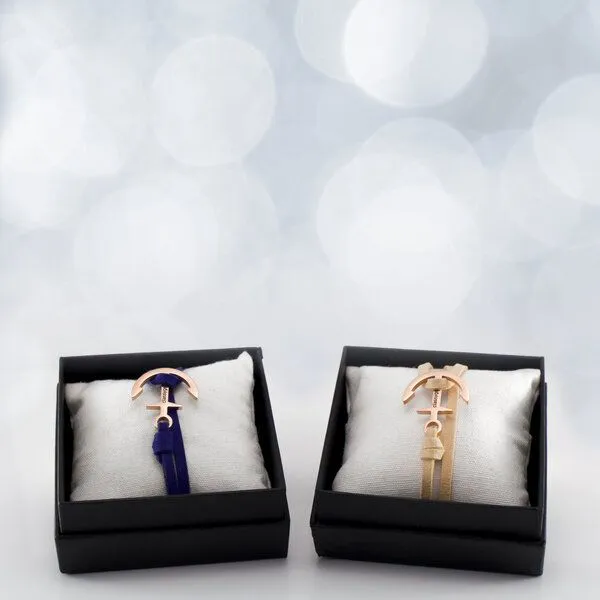 Classygood. Classygood. Anker Armband Edelstahl - Rosègold - Alcantara-Leder Band, Weiss, – Produktbild 1 von 4