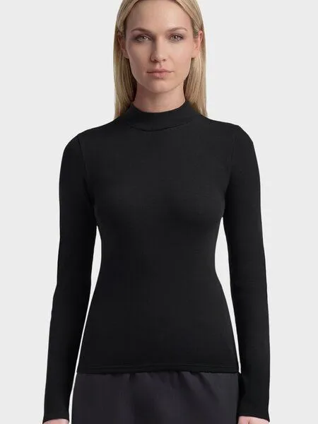 KnowledgeCotton Apparel KnowledgeCotton Apparel Langarmshirt - Rib high neck long sleeved - aus Bio-Baumwolle, Starwhite, – Produktbild 1 von 2
