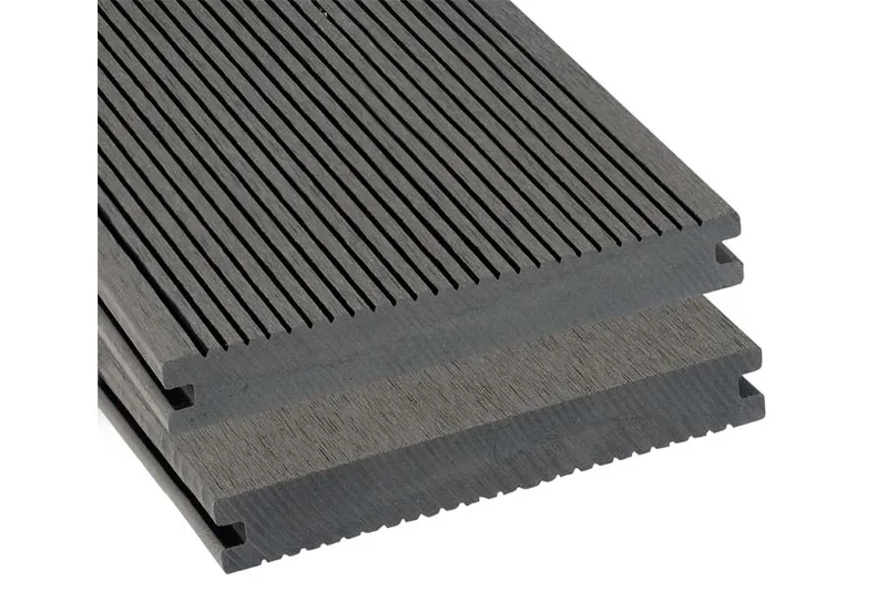 woodstore24 BPC Massivdiele WoodoAthen, 19 x 140 mm, beidseitig begehbar, geriffelt / glatt, grau, in der Länge 3 m – Produktbild 1 von 1