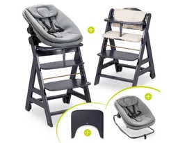 Hauck Hauck Hochstuhl Beta Plus Dark Grey Newborn Set 3in1 Bouncer (Set), Holz Babystuhl ab Geburt mit Neugeborenensufsatz, Sitzkissen, Essbrett – Produktbild 1 von 1
