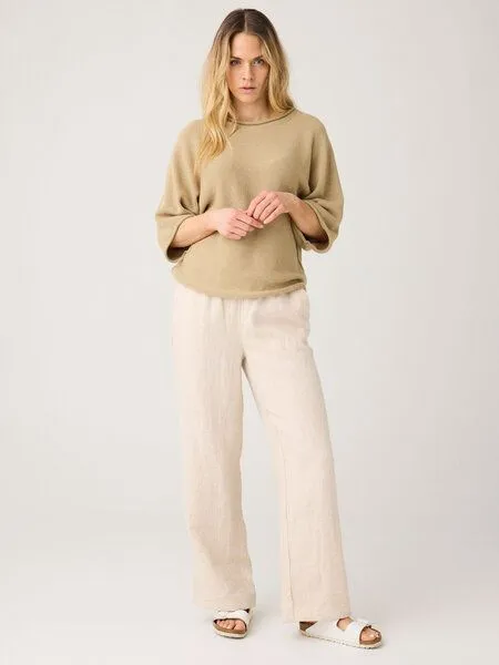 KnowledgeCotton Apparel KnowledgeCotton Apparel POSEY weite, mittelhohe Leinenhose - GOTS/Vegan, Beige (yarndyed-light-feather-gray), – Produktbild 1 von 3