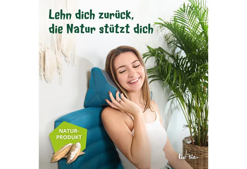 livasia Nackenstützkissen Knochenkissen, vegan und handgefertigt, Ø 15x32cm, Kapok, Blau, – Produktbild 2 von 5