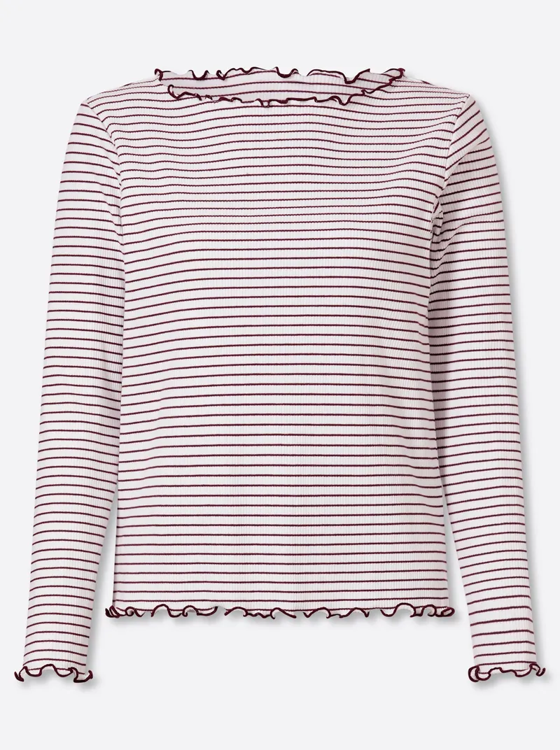 heine Rippshirt, Ecru-burgund-geringelt, – Produktbild 1 von 2