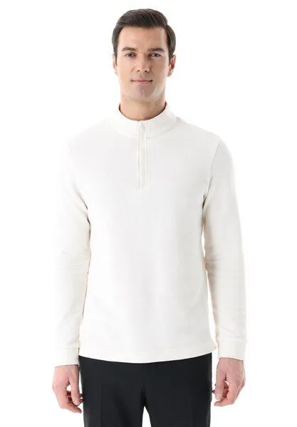 ORGANICATION ORGANICATION Longsleeve aus Bio-Baumwolle mit Viertelreißverschluss, Off white, – Produktbild 1 von 3