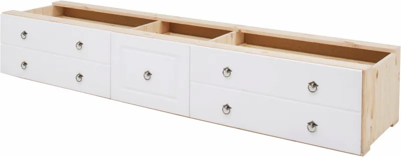 OTTO home Schubkasten Hugo, Bettkastenmodul mit 3 Schubladen für eine Bettseite, für das gleichnamige Massivholzbett, massive Kiefer, FSC®, Weiß, – Produktbild 3 von 5
