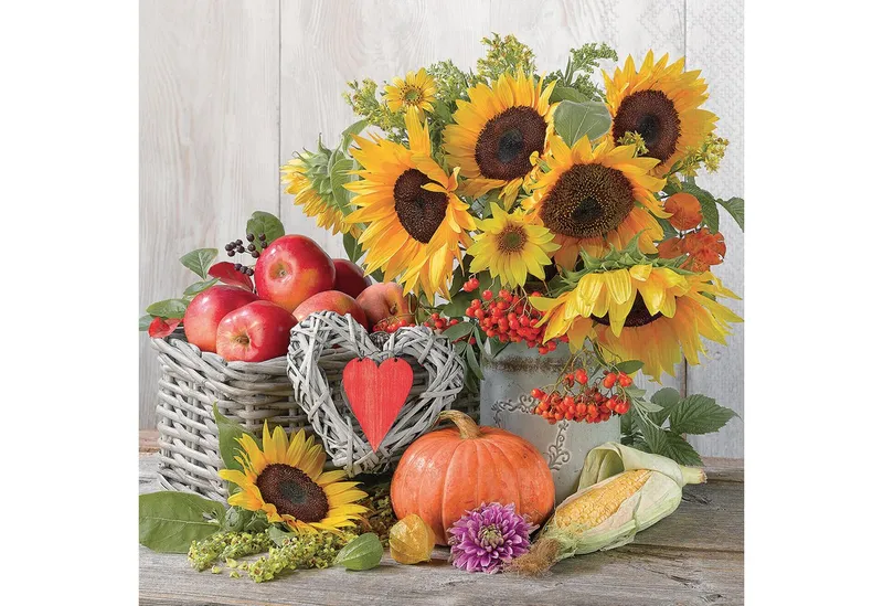 Ambiente Luxury Paper Products Papierserviette, Servietten Papier 33x33cm 3-lagig mit Sonnenblumen & Obst Motiv 20 Stk, Gelb|orange|rot, – Produktbild 1 von 1