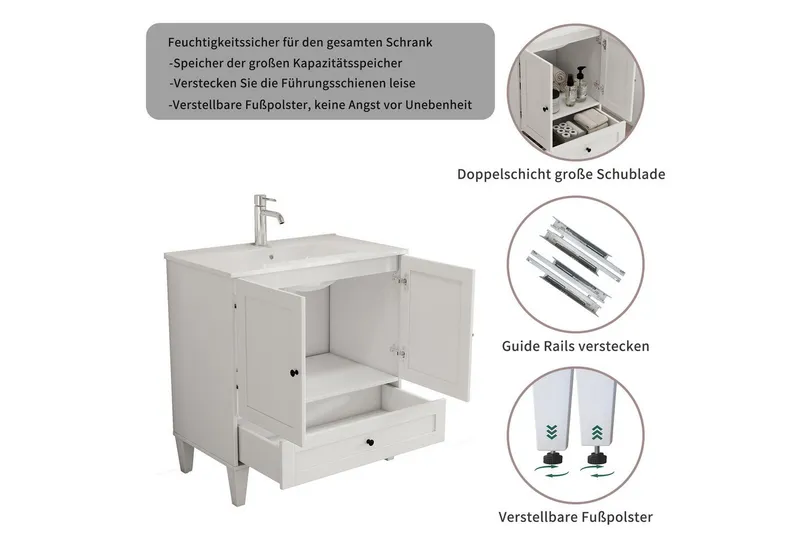 welltime Waschtisch Amsterdam, Bad-Set: Unterschrank inkl. Keramikwaschbecken, verschiedene Breiten, Weiß, – Produktbild 1 von 5