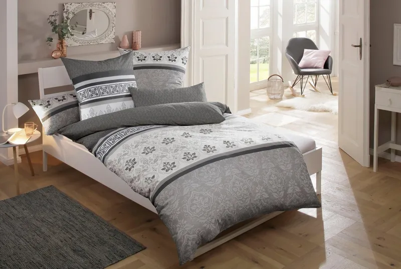 OTTO home Bettwäsche Cremona in Gr. 135x200, 155x220 cm u.a. Bettwäsche-Set mit Ornamenten, Polycotton recycelt, 2 teilig, romantische Bettwäsche in verschiedenen Qualitäten, ab Gr. 135x200 cm, Grau, – Produktbild 3 von 6