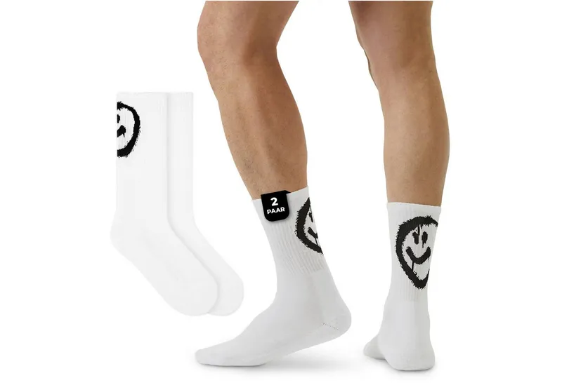 von Jungfeld von Jungfeld Tennissocken SMILEY Baumwolle 36-46 Unisex 2 Paar (2-Paar, 2er-Pack) Sportsocken mit verstärkter Ferse & Fußsohle aus Bio-Baumwolle, Weiß, – Produktbild 1 von 5