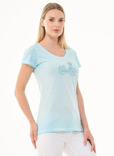 ORGANICATION ORGANICATION Cold Pigment Dyed T-Shirt aus Bio-Baumwolle mit Fahrrad-Print, Blau(mint), – Produktbild 2 von 4