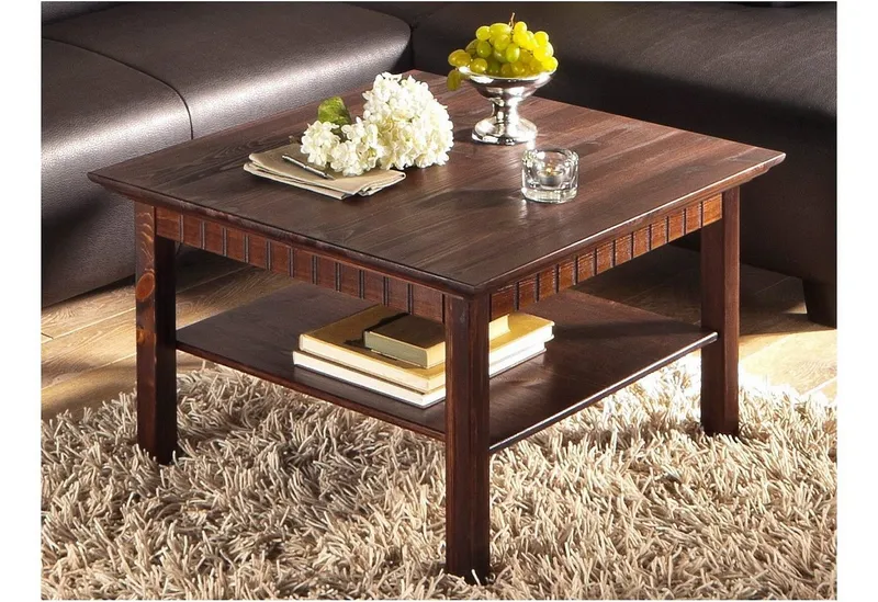 OTTO home Couchtisch Lisa, Tisch, Kaffeetisch, Beistelltisch, Kaffeetisch, massives Kiefernholz, FSC®, B/T/H: 76x76x45 cm, Braun, – Produktbild 4 von 5