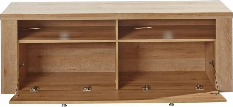 OTTO home Lowboard Larona, zeitloses TV Board mit 1 Klappe und 2 offenen Fächern, Breite 140 cm, Fernsehbank, viel Stauraum, dekorative Rahmenoptik, Beige, – Produktbild 5 von 5