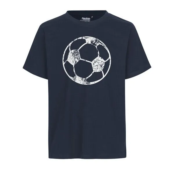 HANDGEDRUCKT HANDGEDRUCKT "Fußball" Unisex T-Shirt aus reiner Baumwolle (kbA), Navy, – Produktbild 1 von 2