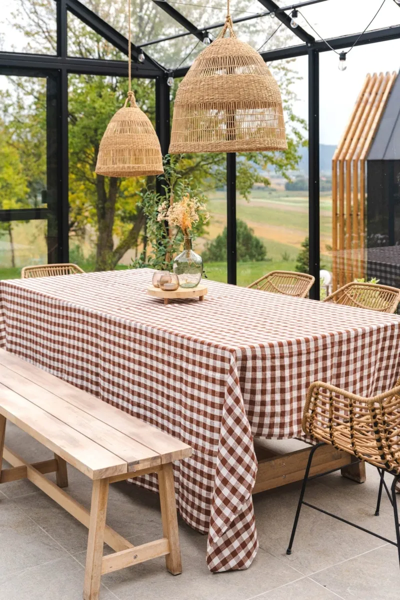 AmourLinen AmourLinen unisex vegan Tischtuch Mocha Gingham, Braun, – Produktbild 2 von 2
