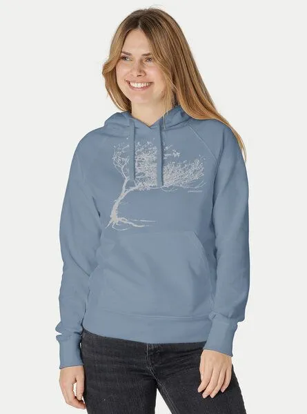 Peaces.bio - handbedruckte Biomode Peaces.bio - handbedruckte Biomode Bio-Damen-Kapuzensweater "Windytree", Blaugrau, – Produktbild 1 von 3