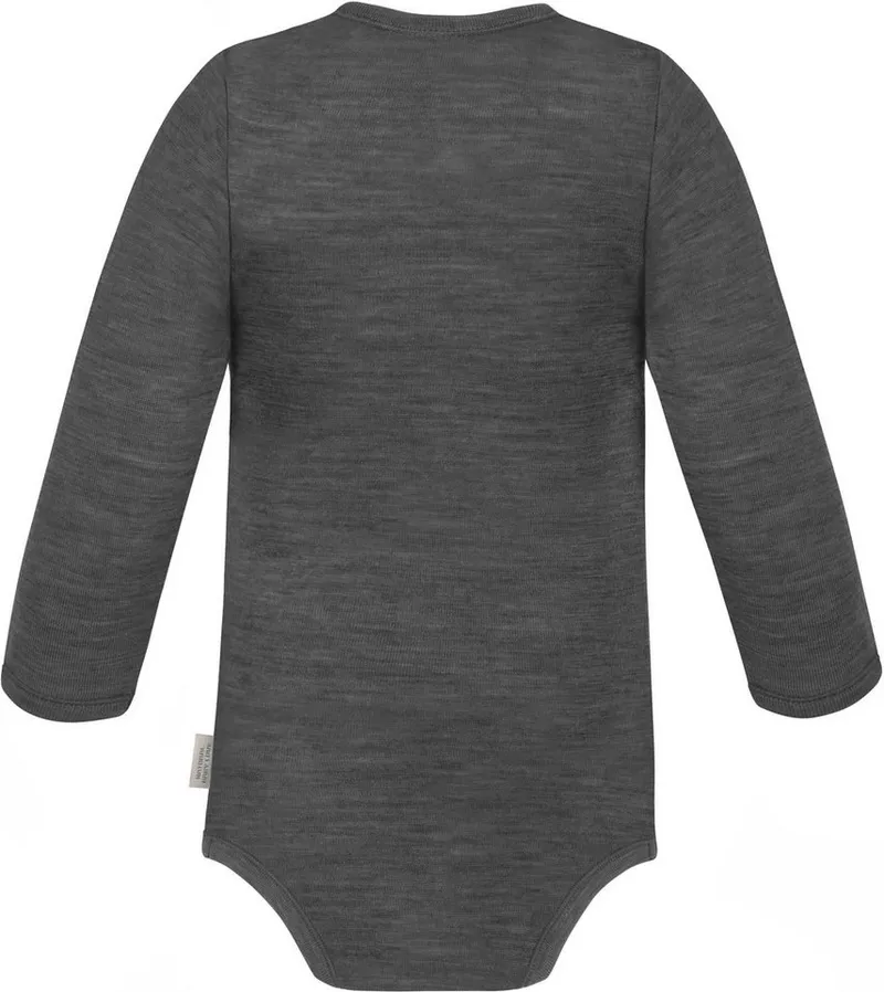 normani Langarmwickelbody Baby Merino Body Langarm Auckland Einteiler Bobysuit mit Umschlag für Jungen und Mädchen, Grau, – Produktbild 3 von 5